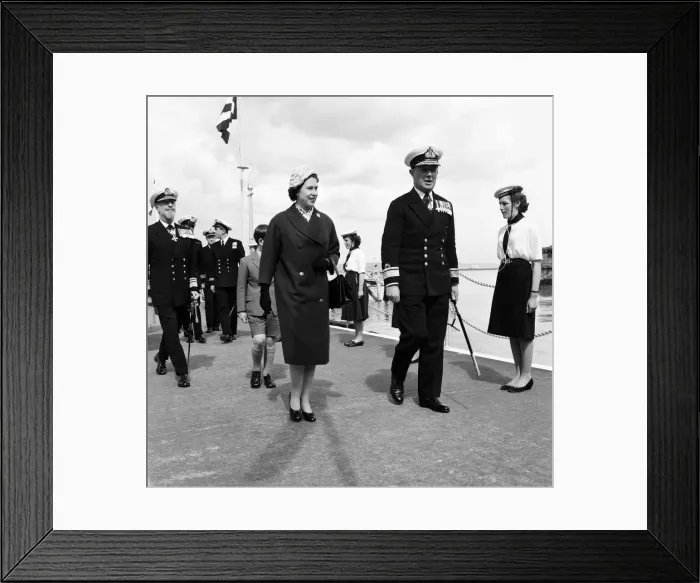 Framed Print : Queen Elizabeth II and the Prince of Wales visit HMS Eagle at Weymouth. 29th April 1959