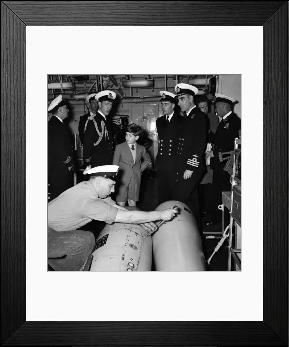 Framed Print : The Prince of Wales visits HMS Eagle at Weymouth. 29th April 1959 Framed Print : The Prince of Wales visits HMS Eagle at Weymouth. 29th April 1959