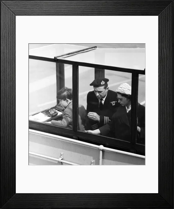Framed Print : Queen Elizabeth II and the Prince of Wales visit HMS Eagle at Weymouth. 29th April 1959