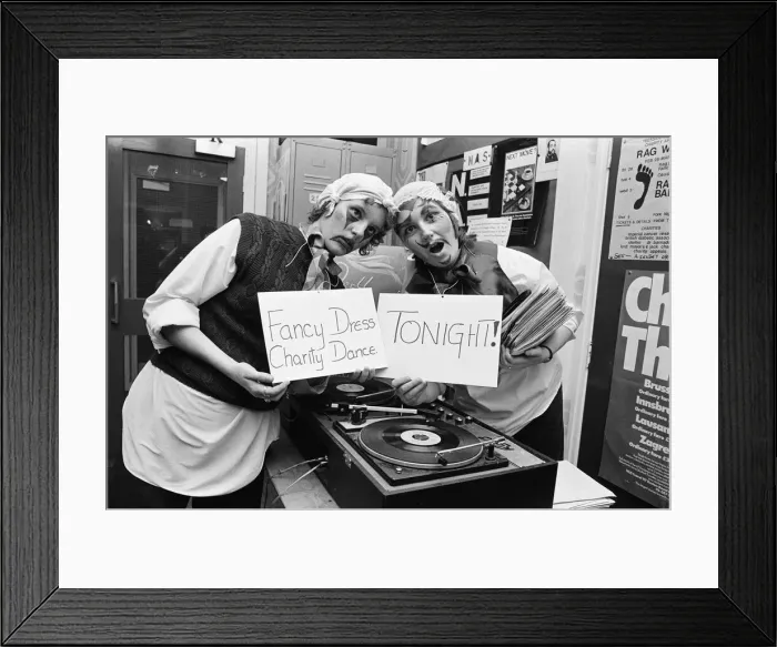 Framed Print : Students promote Fancy Dress Charity Dance, Disco, Teesside University, Circa 1975