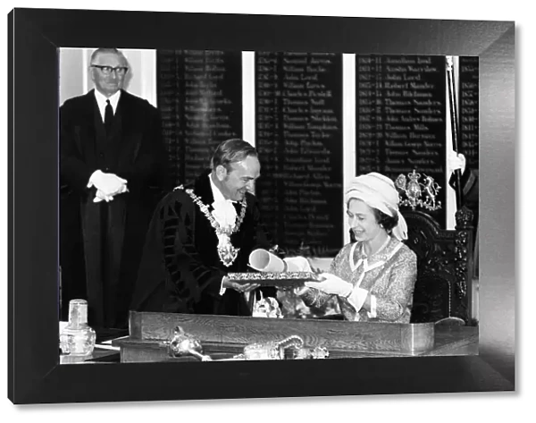 Queen Elizabeth II visits Stratford-upon-Avon Town Hall 27th June 1975