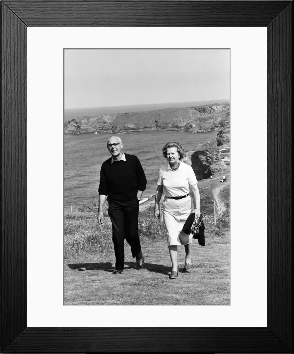 Framed Print : Prime Minister Margaret Thatcher and her husband Denis on holiday at Bedruthan, Cornwall Framed Print : Prime Minister Margaret Thatcher and her husband Denis on holiday at Bedruthan, Cornwall