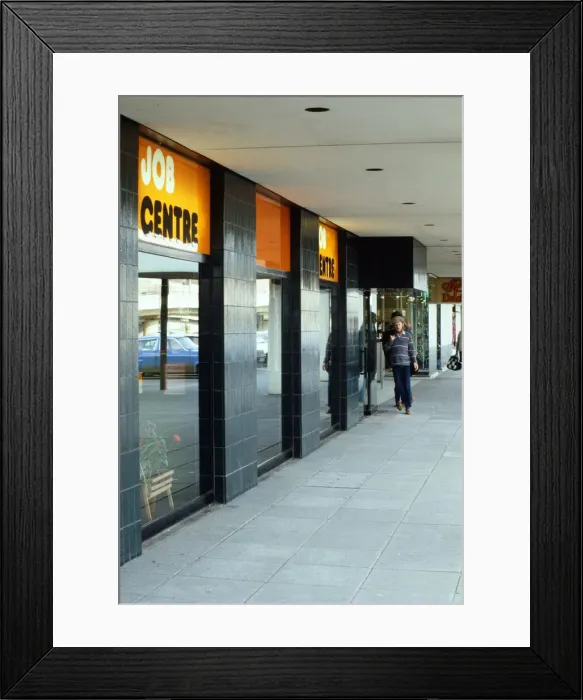 Framed Print : The Job centre in Milton Keynes, Buckinghamshire. April 1984 Framed Print : The Job centre in Milton Keynes, Buckinghamshire. April 1984