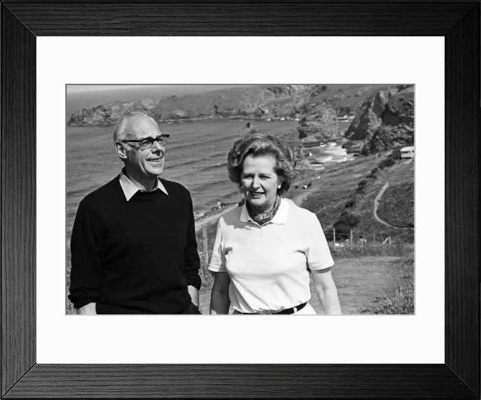Framed Print : Prime Minister Margaret Thatcher and her husband Denis on holiday at Bedruthan, Cornwall Framed Print : Prime Minister Margaret Thatcher and her husband Denis on holiday at Bedruthan, Cornwall