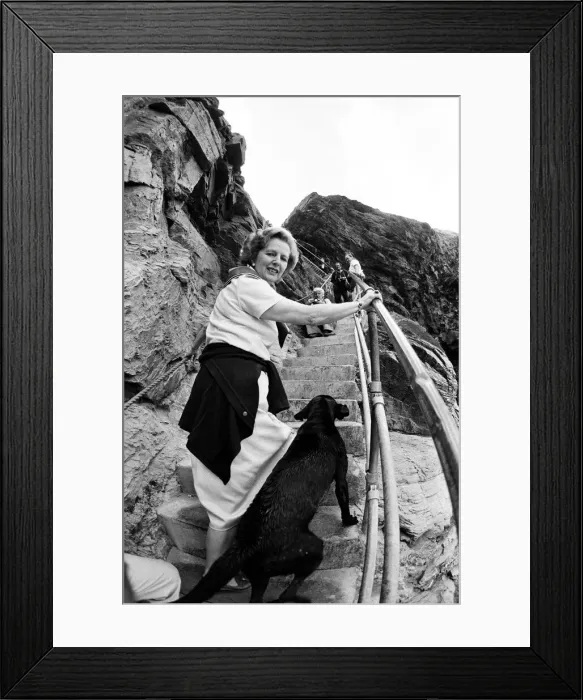 Framed Print : Prime Minister Margaret Thatcher on holiday at Bedruthan, Cornwall. 10th August 1981 Framed Print : Prime Minister Margaret Thatcher on holiday at Bedruthan, Cornwall. 10th August 1981