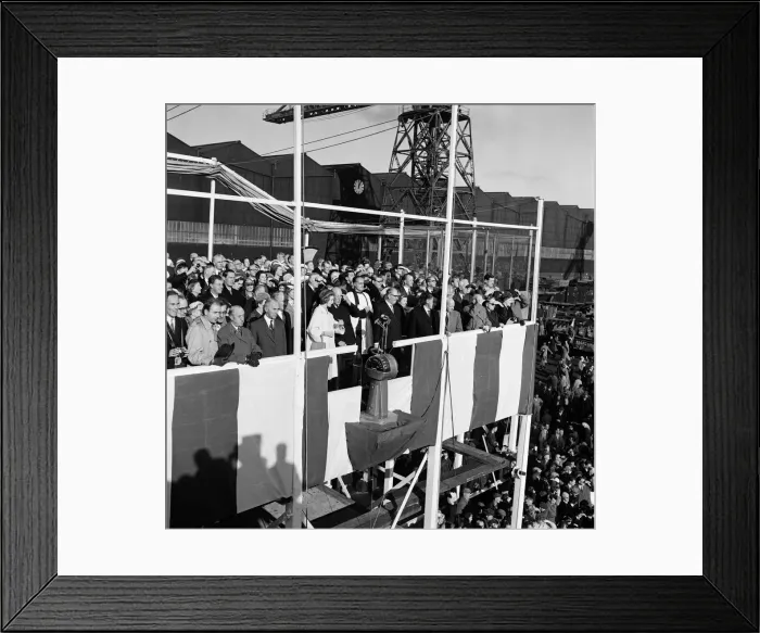 Framed Print : Princess Alexandra launches the SS Oriana ship at Barrow-in-Furness, Cumbria Framed Print : Princess Alexandra launches the SS Oriana ship at Barrow-in-Furness, Cumbria