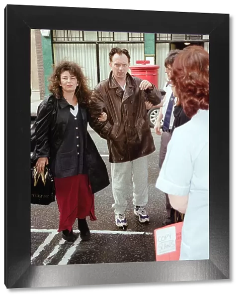 Rik Mayall and wife Barbara visiting hospital. 20th April 1998