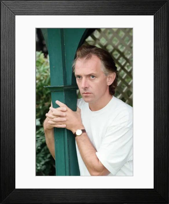 Framed Print : Actor and comedian, Rik Mayall, pictured at home four months after his horrific quad bike Framed Print : Actor and comedian, Rik Mayall, pictured at home four months after his horrific quad bike