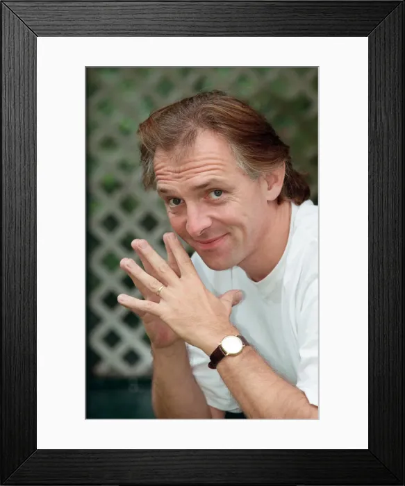Framed Print : Actor and comedian, Rik Mayall, pictured at home four months after his horrific quad bike Framed Print : Actor and comedian, Rik Mayall, pictured at home four months after his horrific quad bike