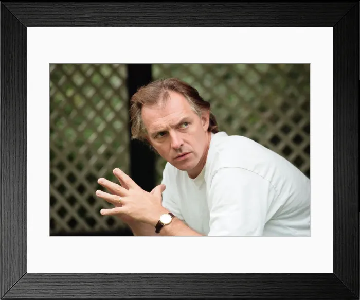 Framed Print : Actor and comedian, Rik Mayall, pictured at home four months after his horrific quad bike Framed Print : Actor and comedian, Rik Mayall, pictured at home four months after his horrific quad bike