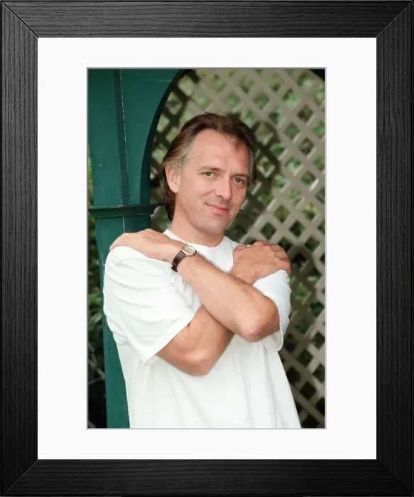 Framed Print : Actor and comedian, Rik Mayall, pictured at home four months after his horrific quad bike Framed Print : Actor and comedian, Rik Mayall, pictured at home four months after his horrific quad bike