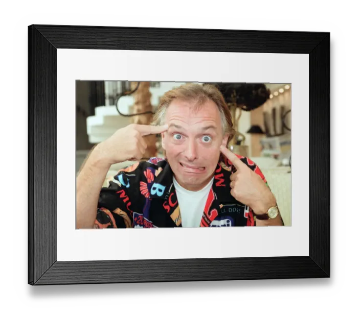 Framed Print : Actor and comedian, Rik Mayall, pictured at home four months after his horrific quad bike Framed Print : Actor and comedian, Rik Mayall, pictured at home four months after his horrific quad bike