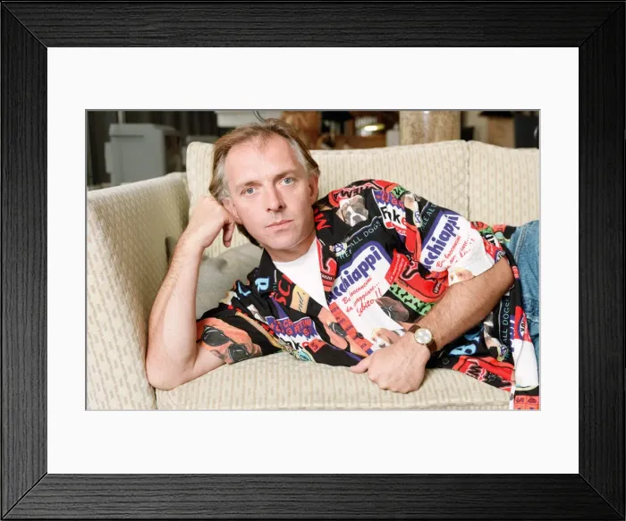Framed Print : Actor and comedian, Rik Mayall, pictured at home four months after his horrific quad bike Framed Print : Actor and comedian, Rik Mayall, pictured at home four months after his horrific quad bike