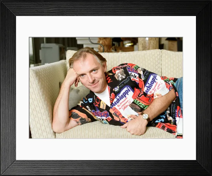 Framed Print : Actor and comedian, Rik Mayall, pictured at home four months after his horrific quad bike Framed Print : Actor and comedian, Rik Mayall, pictured at home four months after his horrific quad bike
