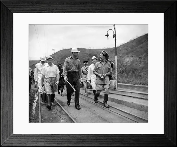 Framed Print : Prince Philip, Duke of Edinburgh, wearing overalls and hemet Framed Print : Prince Philip, Duke of Edinburgh, wearing overalls and hemet