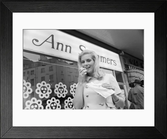 Framed Print : Ann Summers, the shop secretary at the opening of the sex supermarket named after her Framed Print : Ann Summers, the shop secretary at the opening of the sex supermarket named after her