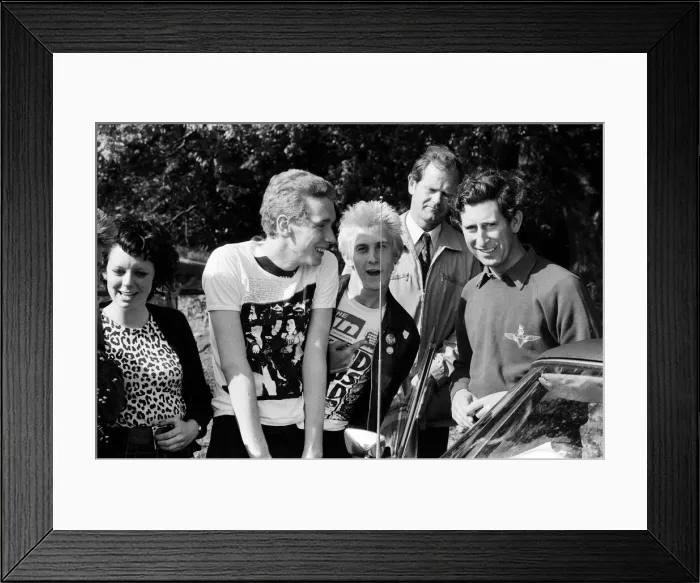 Framed Print : Prince Charles meet Punks Anne Wobble, 17, Tony Waterman, 17, and Phil Sick, 19