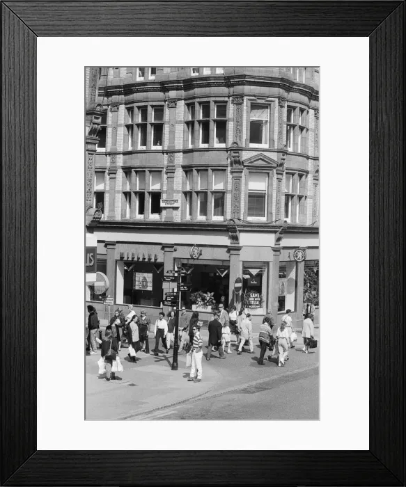 Framed Print : Broad Street is a main pedestrianised thoroughfare and the primary high street in Framed Print : Broad Street is a main pedestrianised thoroughfare and the primary high street in