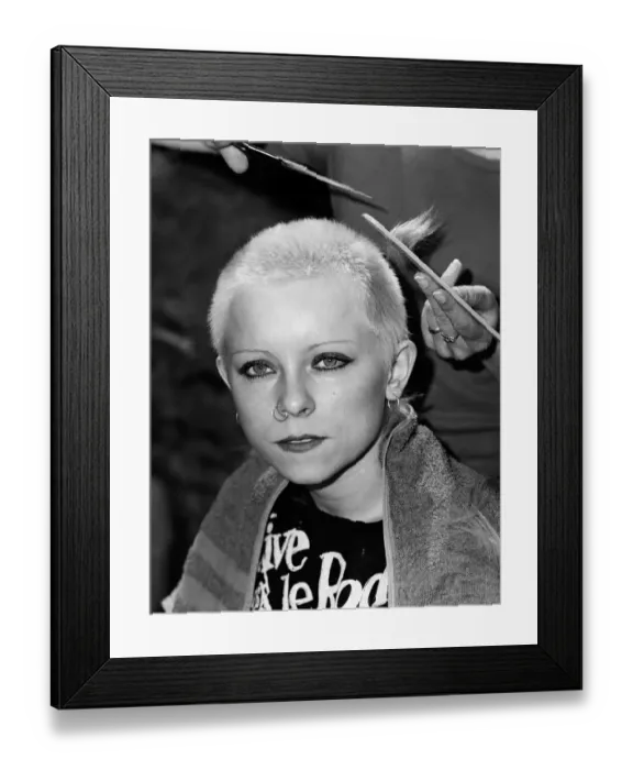 Framed Print : Punk girl Julie Brandon having her hair cut by her mother at their home in Thame