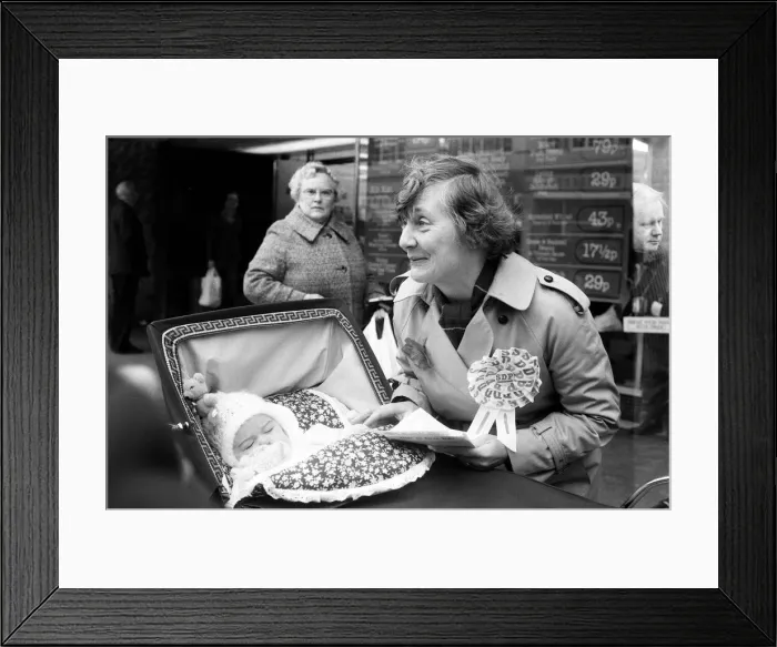 Framed Print : Shirley Williams of the Social Democratic Party getting her election campaign underway as Framed Print : Shirley Williams of the Social Democratic Party getting her election campaign underway as