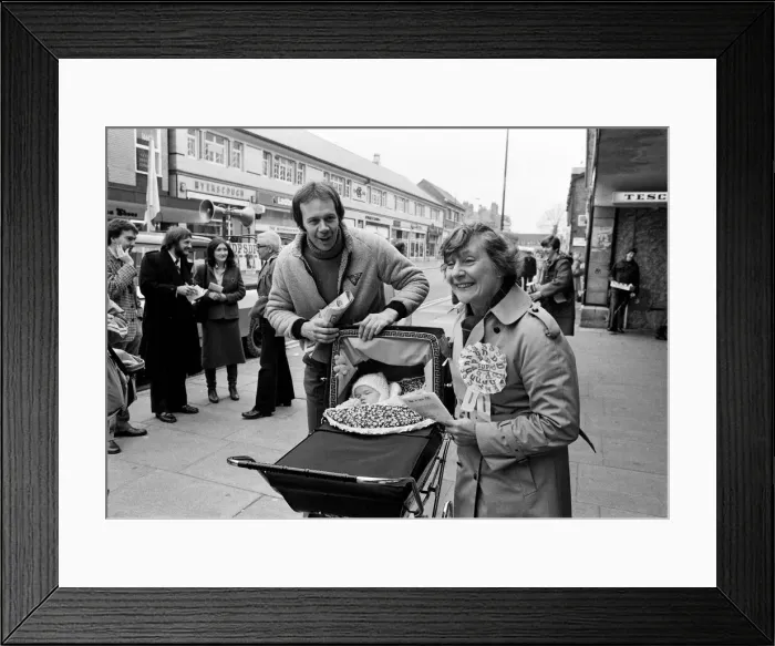 Framed Print : Shirley Williams of the Social Democratic Party getting her election campaign underway as Framed Print : Shirley Williams of the Social Democratic Party getting her election campaign underway as