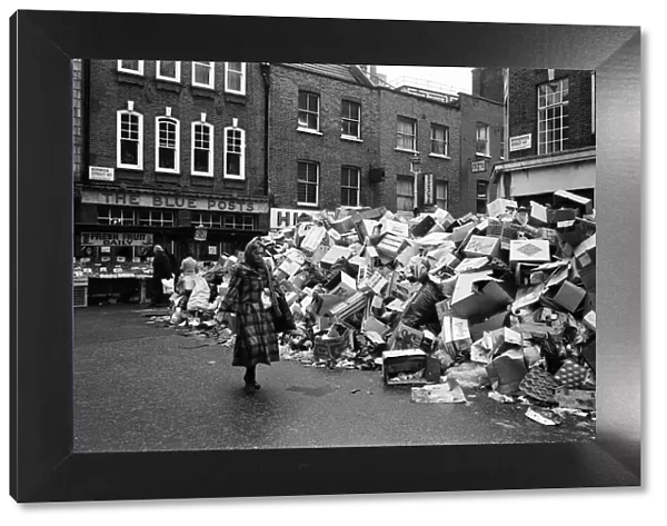 Piles of rubbish in Soho, London, during the dustmens strike. 30th January 1979