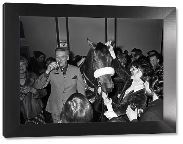 Reception for Red Rum after winning the 1977 Grand National. 2nd April 1977