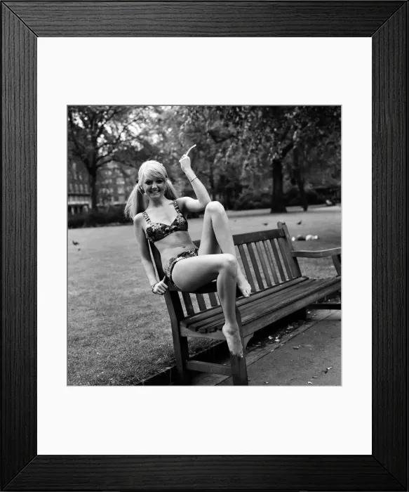 Framed Print : 18 year old Karen Kerr wearing a patchwork bikini made by the Womens Institute Framed Print : 18 year old Karen Kerr wearing a patchwork bikini made by the Womens Institute