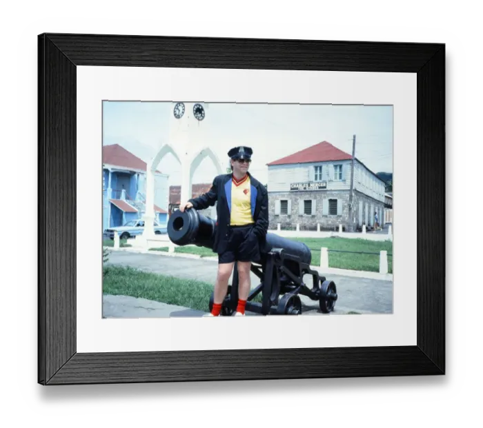 Framed Print : Elton John wearing a Watford F. C. shirt on the Caribbean island of Montserrat Framed Print : Elton John wearing a Watford F. C. shirt on the Caribbean island of Montserrat