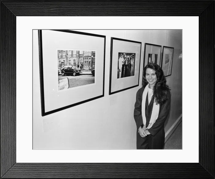 Framed Print : Koo Stark, Actress poses next to a print taken by herself Framed Print : Koo Stark, Actress poses next to a print taken by herself