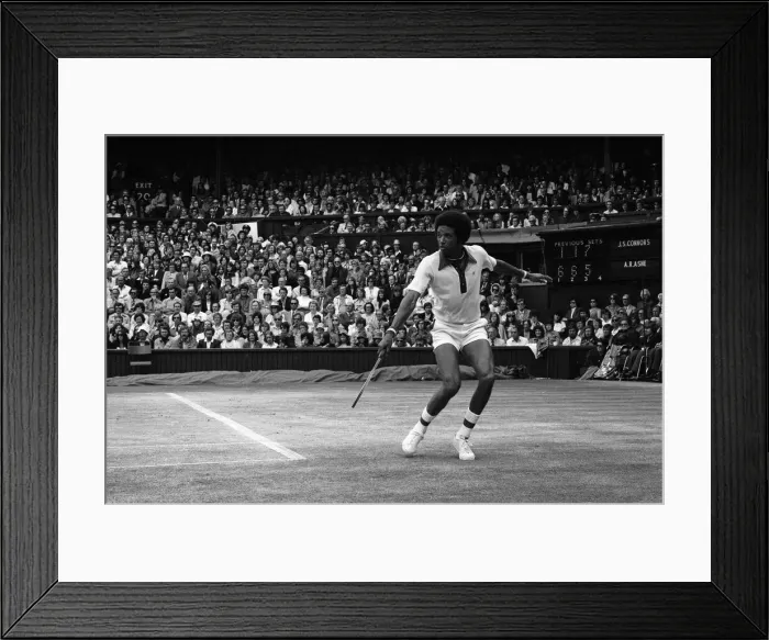 Framed Print : Arthur Ashe playing against Jimmy Connors in the Wimbledon Gentlemens Singles final