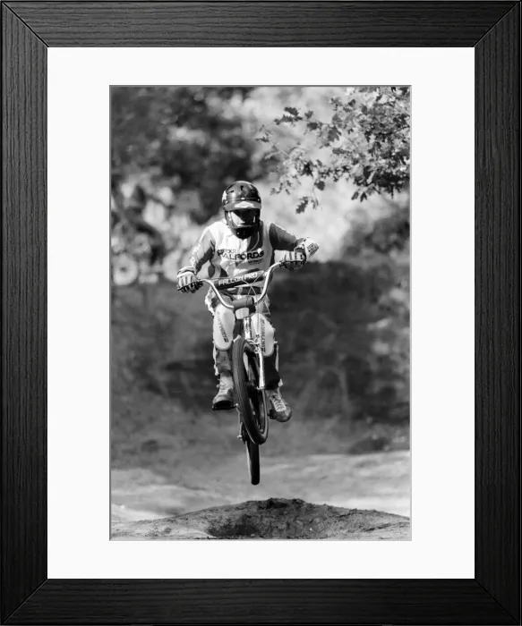 Framed Print : A boy on a BMX bike. 14th August 1985