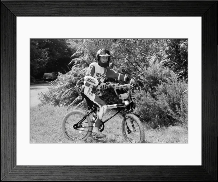 Framed Print : A boy on a BMX bike. 14th August 1985 Framed Print : A boy on a BMX bike. 14th August 1985