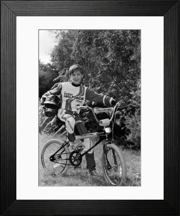 Framed Print : A boy on a BMX bike. 14th August 1985 Framed Print : A boy on a BMX bike. 14th August 1985