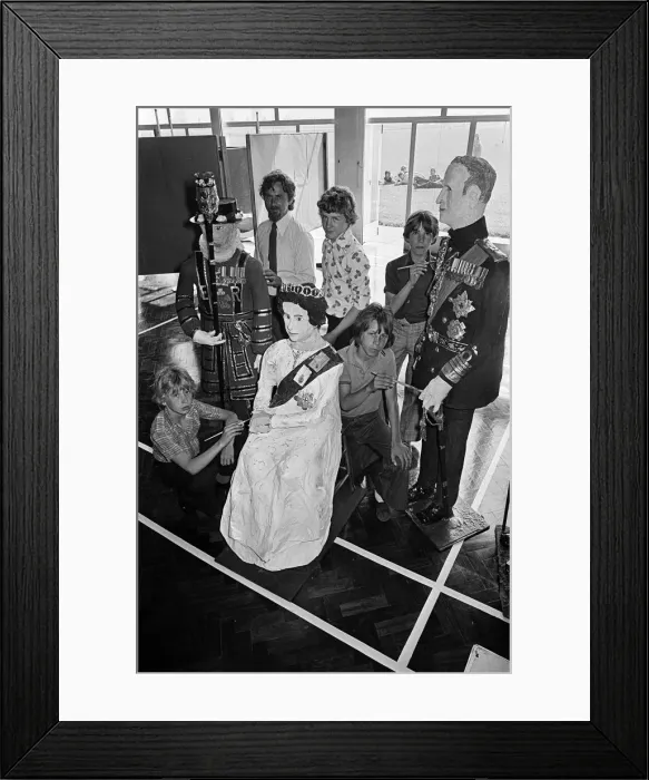 Framed Print : Children with models of the Royal family at Langbaurgh School