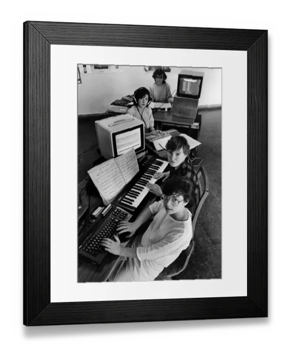 Framed Print : Making music the computer way are girls of Langbaurgh School, Middlesbrough Framed Print : Making music the computer way are girls of Langbaurgh School, Middlesbrough