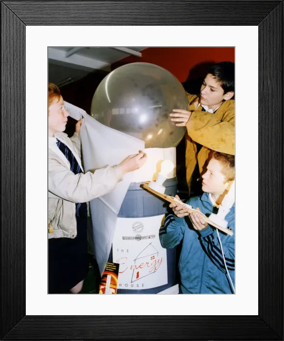 Framed Print : Pupils from St Antonys School help make a giant bulb which is to be useds a central Framed Print : Pupils from St Antonys School help make a giant bulb which is to be useds a central