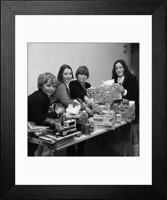 Framed Print : Langbaurgh School hampers for appeal. Middlesbrough, North Yorkshire. 1973