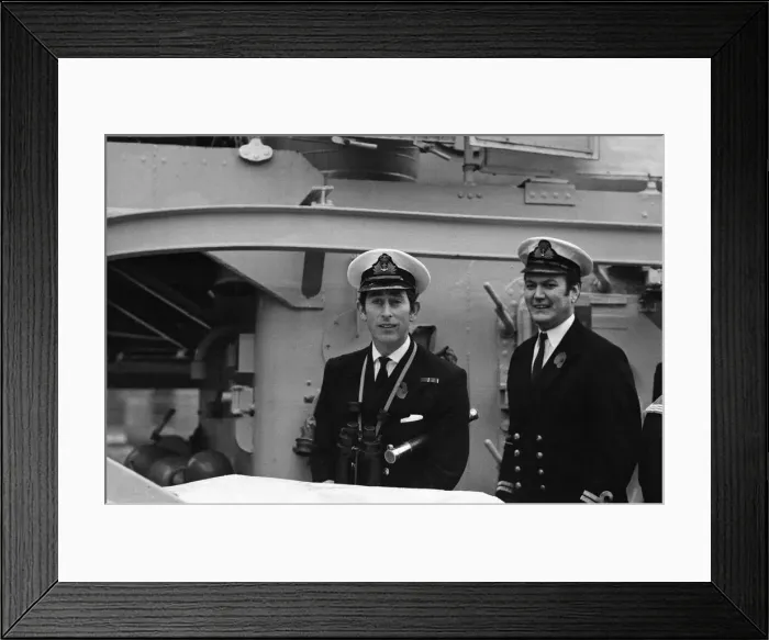 Framed Print : HRH Prince Charles on board HMS Bronington. HMS Bronington docks at Tower Pier in