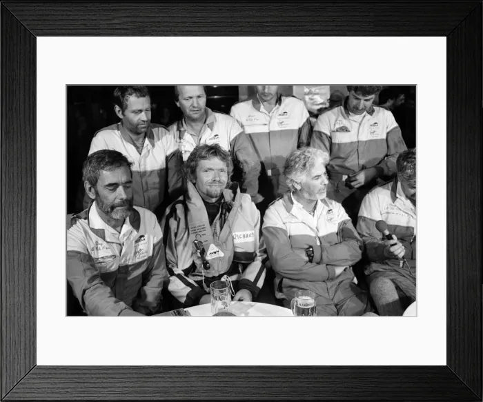 Framed Print : Richard Branson and other members of the crew from The Virgin Atlantic Challenger which Framed Print : Richard Branson and other members of the crew from The Virgin Atlantic Challenger which