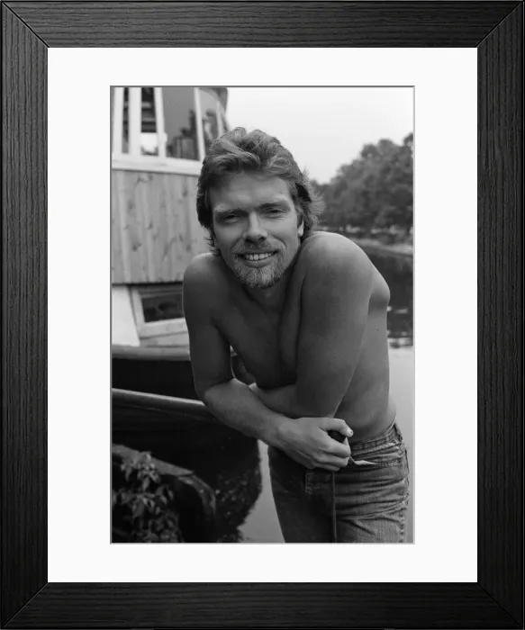 Framed Print : Richard Branson aboard his houseboat / office at Maida Vale, London. 31st July 1982 Framed Print : Richard Branson aboard his houseboat / office at Maida Vale, London. 31st July 1982