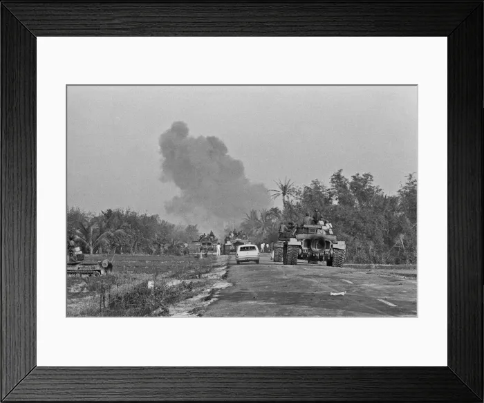 Framed Print : Smoke rising in the distance as armoured units of the South Vietnamese army shell Viet Framed Print : Smoke rising in the distance as armoured units of the South Vietnamese army shell Viet