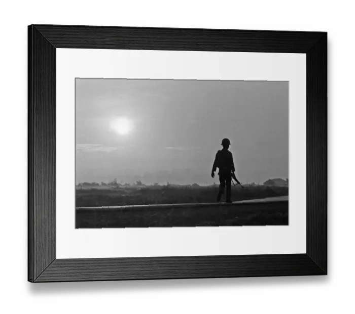 Framed Print : A soldier of the South Vietnamese army advances on Viet Cong positions in Trang Bang just Framed Print : A soldier of the South Vietnamese army advances on Viet Cong positions in Trang Bang just