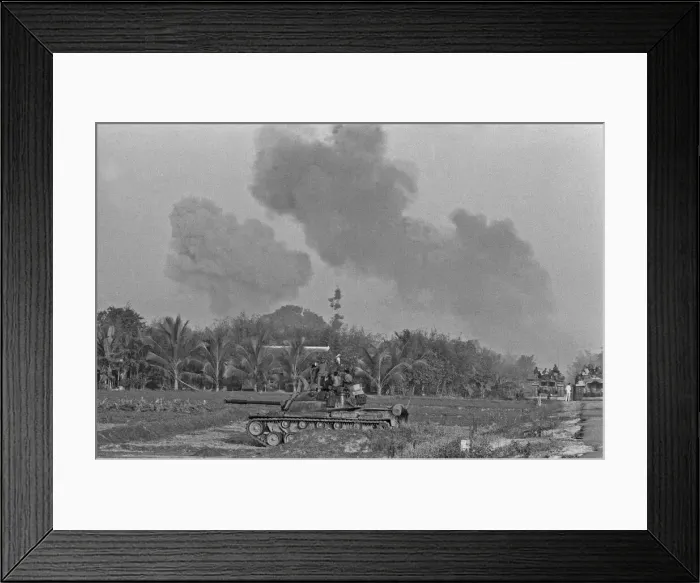 Framed Print : Smoke rising in the distance as armoured units of the South Vietnamese army shell Viet Framed Print : Smoke rising in the distance as armoured units of the South Vietnamese army shell Viet