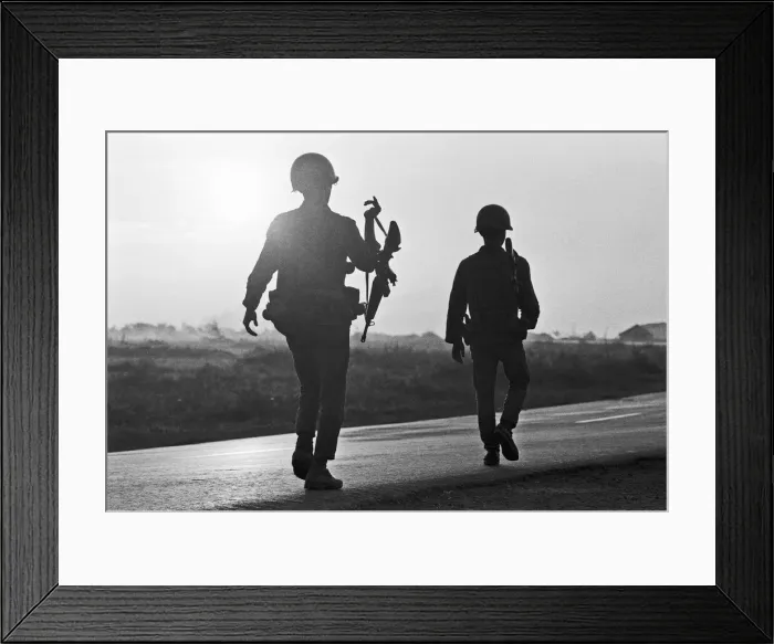 Framed Print : Soldiers of the South Vietnamese army advance on Viet Cong positions in Trang Bang just Framed Print : Soldiers of the South Vietnamese army advance on Viet Cong positions in Trang Bang just