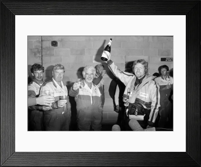 Framed Print : Richard Branson and other members of the crew from The Virgin Atlantic Challenger which Framed Print : Richard Branson and other members of the crew from The Virgin Atlantic Challenger which