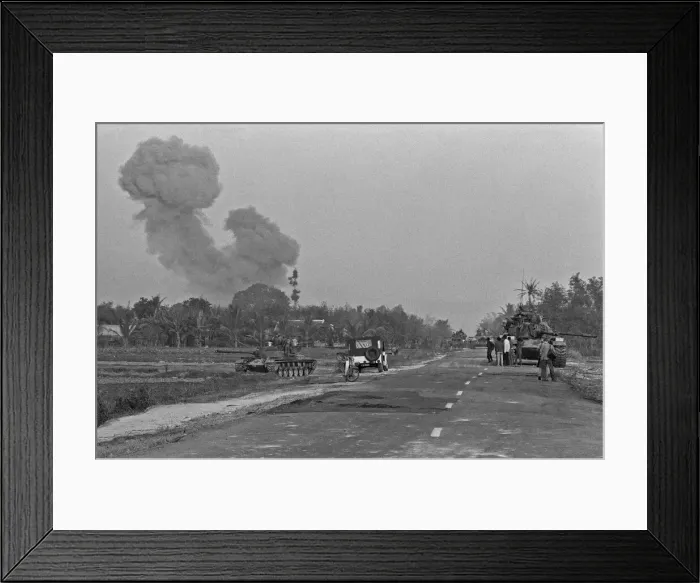 Framed Print : Smoke rising in the distance as armoured units of the South Vietnamese army shell Viet Framed Print : Smoke rising in the distance as armoured units of the South Vietnamese army shell Viet