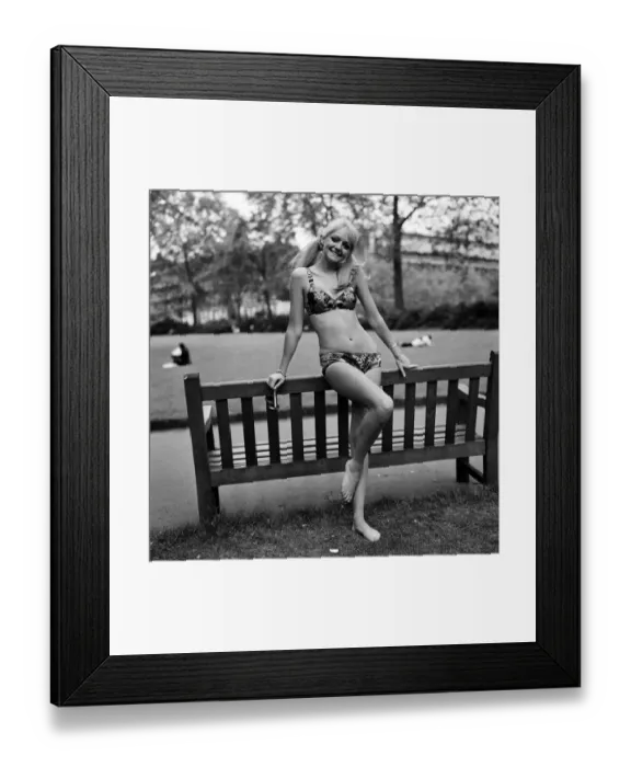 Framed Print : 18 year old Karen Kerr wearing a patchwork bikini made by the Womens Institute Framed Print : 18 year old Karen Kerr wearing a patchwork bikini made by the Womens Institute