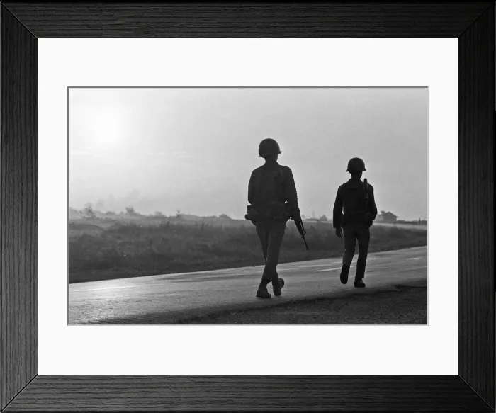 Framed Print : Soldiers of the South Vietnamese army advance on Viet Cong positions in Trang Bang just Framed Print : Soldiers of the South Vietnamese army advance on Viet Cong positions in Trang Bang just
