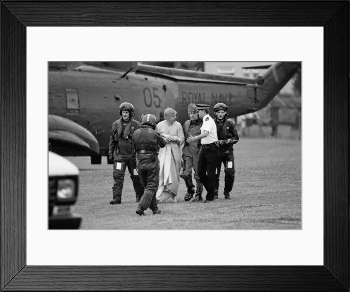 Framed Print : Richard Branson pictured centre walking with the policeman Framed Print : Richard Branson pictured centre walking with the policeman